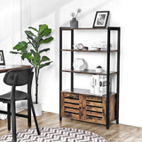 NNEDSZ Bookcase Floor Standing Storage Cabinet and Cupboard with 2 Louvred Doors and 3 Shelves Bookshelf Rustic Brown