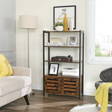 NNEDSZ Bookcase Floor Standing Storage Cabinet and Cupboard with 2 Louvred Doors and 3 Shelves Bookshelf Rustic Brown