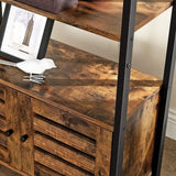 NNEDSZ Bookcase Floor Standing Storage Cabinet and Cupboard with 2 Louvred Doors and 3 Shelves Bookshelf Rustic Brown