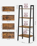 NNEDSZ Ladder Shelf 4-Tier Industrial Storage Rack for Living Room Rustic Brown and Black