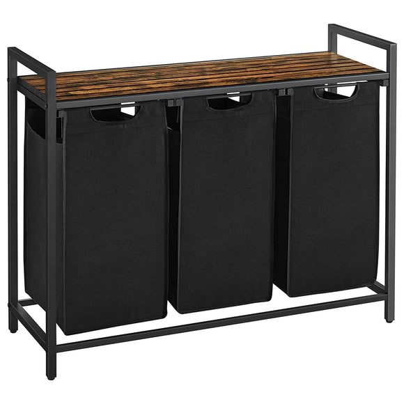 NNEDSZ Laundry Hamper with 3 Bags Rustic Brown and Black