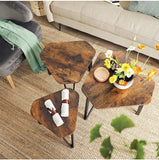 NNEDSZ Nesting Coffee Table Set of 3 Rustic Brown and Black