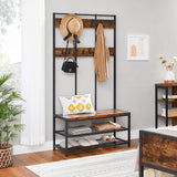 NNEDSZ Large Coat Rack Stand Coat Tree with 12 Hooks and Shoe Bench Brown and Black