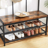 NNEDSZ Large Coat Rack Stand Coat Tree with 12 Hooks and Shoe Bench Brown and Black