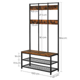 NNEDSZ Large Coat Rack Stand Coat Tree with 12 Hooks and Shoe Bench Brown and Black