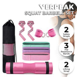 NNEDSZ VERPEAK Barbell Squat Pad set,2 Safety Straps, 3 Hip Resistance Bands, 2 Lifting Strap, Barbell Pad and Bag (Pink)