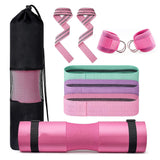 NNEDSZ VERPEAK Barbell Squat Pad set,2 Safety Straps, 3 Hip Resistance Bands, 2 Lifting Strap, Barbell Pad and Bag (Pink)