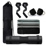NNEDSZ VERPEAK Barbell Squat Pad set,2 Safety Straps, 3 Hip Resistance Bands, 2 Lifting Strap, Barbell Pad and Bag (Black)