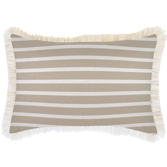 NNEDSZ Cushion Cover-Coastal Fringe Natural-Hampton Stripe Beige-35cm x 50cm
