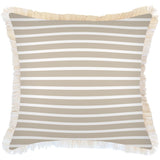 NNEDSZ Cushion Cover-Coastal Fringe-Hampton Stripe Beige-60cm x 60cm