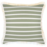 NNEDSZ Cushion Cover-Coastal Fringe-Hampton Stripe Sage-45cm x 45cm