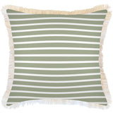 NNEDSZ Cushion Cover-Coastal Fringe-Hampton Stripe Sage-60cm x 60cm