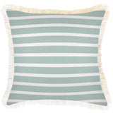 NNEDSZ Cushion Cover-Coastal Fringe-Hampton Stripe Seafoam-45cm x 45cm