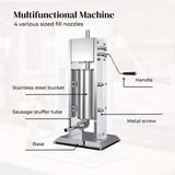 NNEDSZ 5L Manual Vertical Sausage Filler - Stainless Stuffer Meat Press Machine