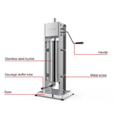 NNEDSZ 7L Manual Vertical Sausage Filler - Stainless Stuffer Meat Press Machine