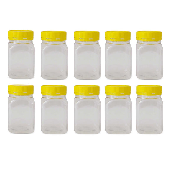 NNEDSZ 10x 500g Plastic Honey Jars + Lids - Square Clear Food Grade Packaging Containers