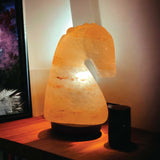 NNEDSZ 12V 12W Horse Himalayan Pink Salt Lamp Carved Knight Rock Crystal Light Bulb On/Off