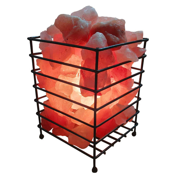 NNEDSZ 12V 12W Rectangle Iron Basket Himalayan Pink Salt Lamp Rock Crystal Bulb On/Off