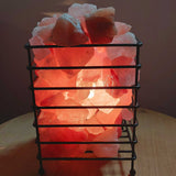 NNEDSZ 12V 12W Rectangle Iron Basket Himalayan Pink Salt Lamp Rock Crystal Bulb On/Off