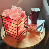 NNEDSZ 12V 12W Rectangle Iron Basket Himalayan Pink Salt Lamp Rock Crystal Bulb On/Off