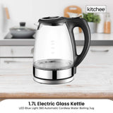NNEDSZ 1.7L Electric Glass Kettle LED Blue Light 360 Automatic Cordless Water Boiling Jug