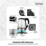 NNEDSZ 1.7L Electric Glass Kettle LED Blue Light 360 Automatic Cordless Water Boiling Jug
