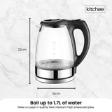 NNEDSZ 1.7L Electric Glass Kettle LED Blue Light 360 Automatic Cordless Water Boiling Jug