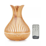NNEDSZ Essential Oil Aroma Diffuser and Remote - 500ml Flower Top Wood Mist Humidifier