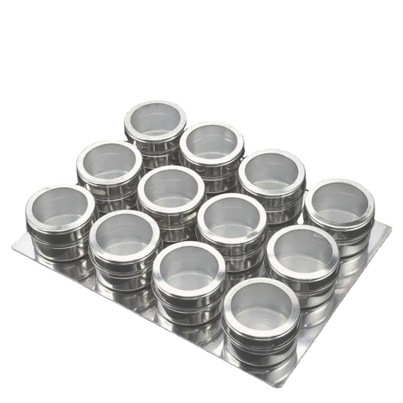 NNEDSZ 12 Magnetic Spice Jar Tins and Steel Plate - 150g Seasoning Storage Containers