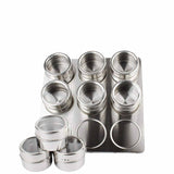 NNEDSZ 9 Magnetic Spice Jar Tins and Steel Rack - 150g Seasoning Storage Containers