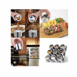 NNEDSZ 9 Magnetic Spice Jar Tins and Steel Rack - 150g Seasoning Storage Containers