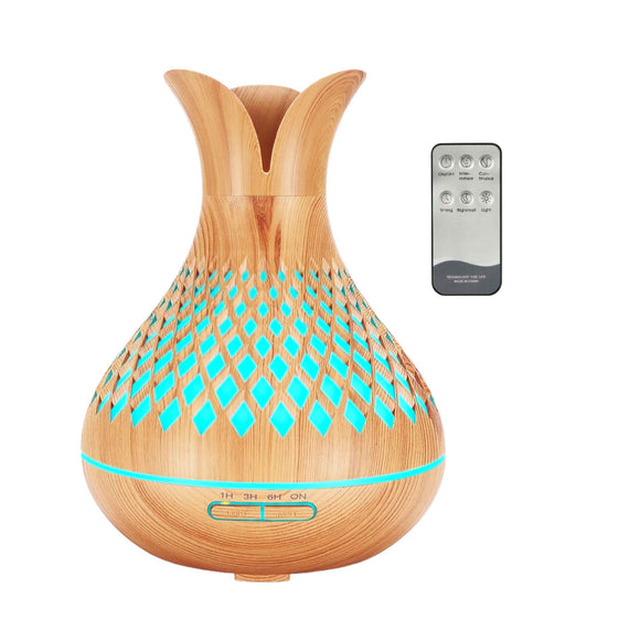 NNEDSZ Essential Oil Aroma Diffuser and Remote - 500ml Vase Flower Wood Mist Humidifier