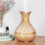 NNEDSZ Essential Oil Aroma Diffuser and Remote - 500ml Vase Flower Wood Mist Humidifier