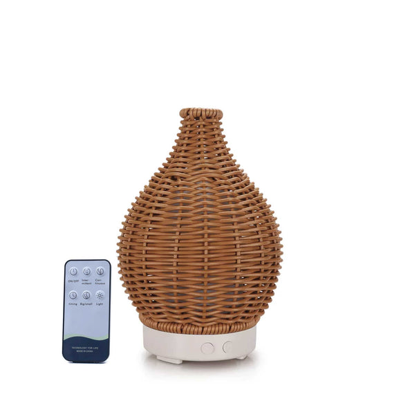 NNEDSZ Essential Oil Aroma Diffuser and Remote - 100ml Rattan Woven Mist Humidifier