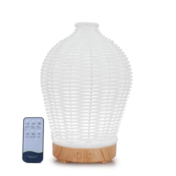 NNEDSZ Essential Oil Aroma Diffuser and Remote - 100ml Rattan White Mist Humidifier