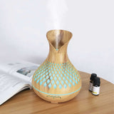 NNEDSZ Essential Oil Aroma Diffuser and Remote - 500ml Vase Tulip Wood Mist Humidifier