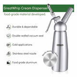 NNEDSZ Cream Whipper Dispenser 250ml + 50x NO2 Chargers - Aluminium Canister + Nozzles