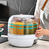 NNEDSZ 6 Grid Rotating Food Grain Dispenser 3.6L - Compartment Storage Container