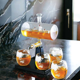 NNEDSZ 1L Whiskey or Wine Sailboat Glass Decanter Set - 4x Globe Glasses + Wooden Stand
