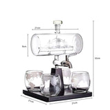 NNEDSZ 1L Whiskey or Wine Sailboat Glass Decanter Set - 4x Globe Glasses + Wooden Stand