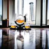 NNEDSZ 850ml Whiskey or Wine Globe Glass Decanter Set - 2x Glasses + Wooden Stand