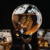 NNEDSZ 850ml Whiskey or Wine Globe Glass Decanter Set - 2x Glasses + Wooden Stand
