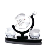 NNEDSZ 850ml Whiskey or Wine Globe Glass Decanter Set - 2x Glasses + Wooden Stand