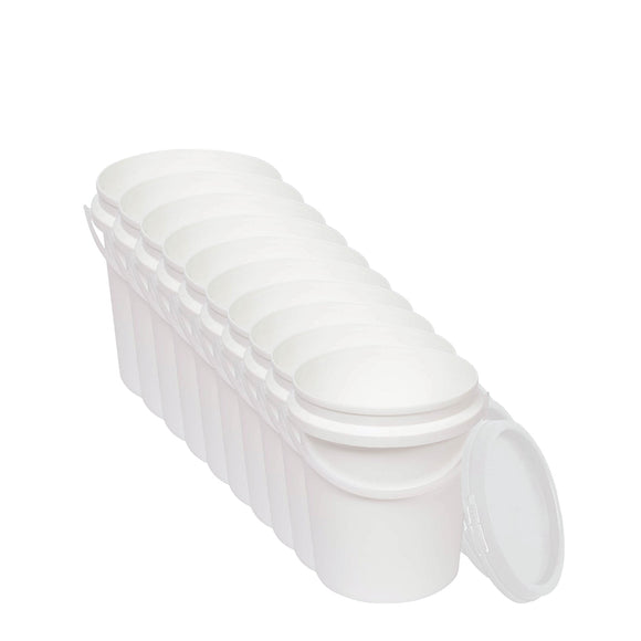 NNEDSZ 10x 1.2L Plastic Buckets + Lids - Food Grade Empty White Tub With Handle