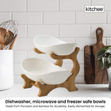 NNEDSZ 2 Tier Porcelain Fruit Bowl - Ceramic Vegetable Storage With Bamboo Stand