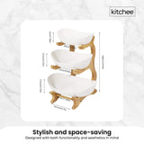 NNEDSZ 3 Tier Porcelain Fruit Bowl - Ceramic Vegetable Storage With Bamboo Stand