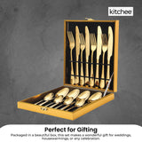 NNEDSZ 16 Piece Gold Cutlery Set - Stainless Steel Flatware Knife Fork Spoon Gift Box