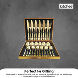 NNEDSZ 24 Piece Gold Cutlery Set - Stainless Steel Flatware Knife Fork Spoon Gift Box