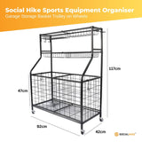 NNEDSZ Social Hike Storage Organiser Trolley on Wheels - Garage Sports Equipment Basket