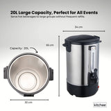 Kitchee 20L Electric Water Boiler - Stainless Steel Commercial Hot Liquid Urn